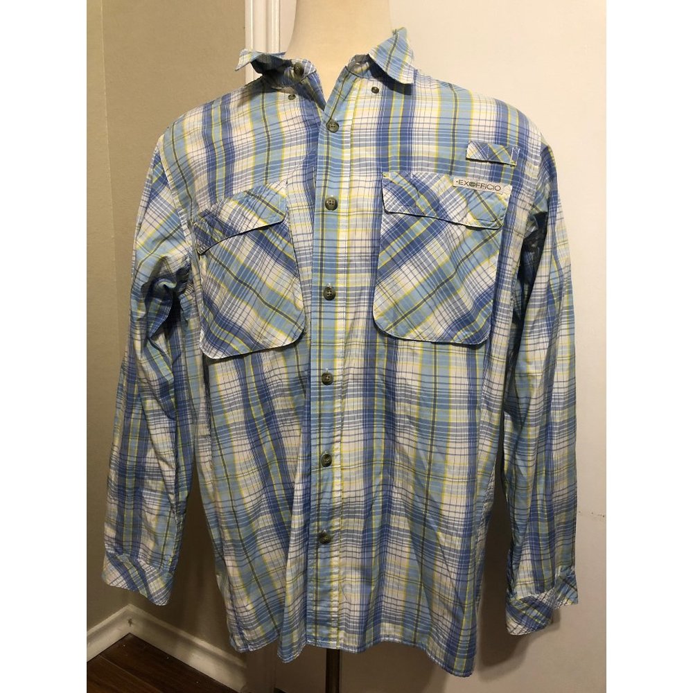 ExOfficio Vented Long Sleeve Fishing Shirt Blue Plaid XL